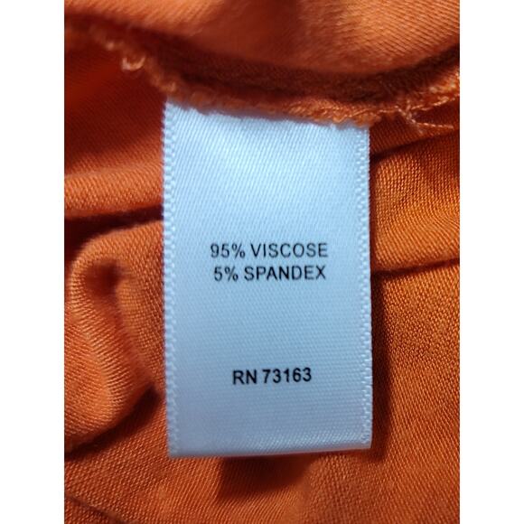 Cupio Woman Orange Round Neck Top 2X Flowy Lightweight Stretchy Roll Tab Sleeves - Picture 5 of 5